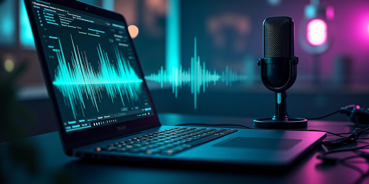 A futuristic digital sound lab highlighting data waves and collaborative analysis