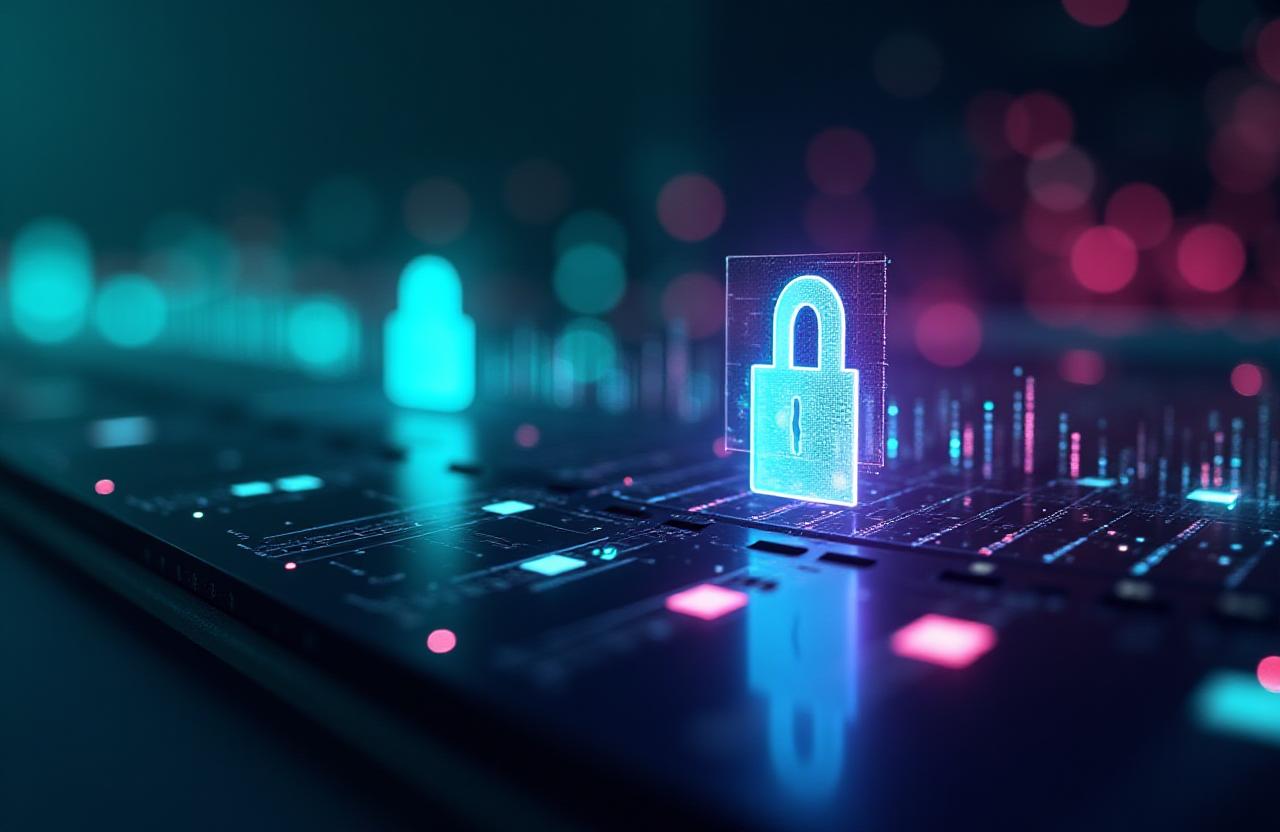 Abstract visualization of music wave frequencies and secure data locks